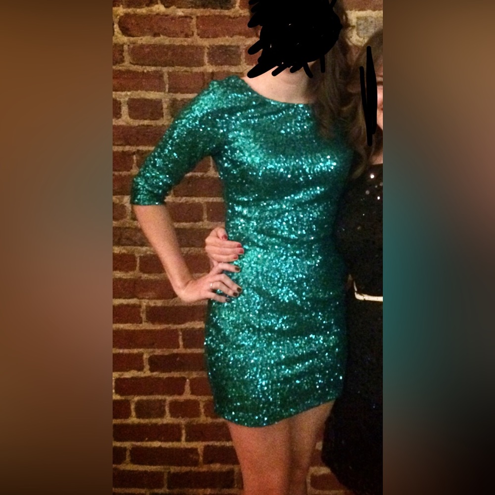 Sequined Teal short dress. Small. Worn once to Christmas party. Great condition.
